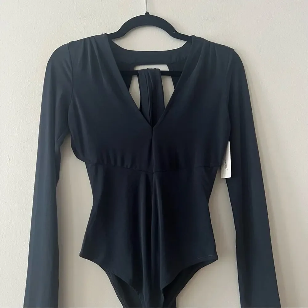 Anthropologie Black Open-Back Wrap Bodysuit